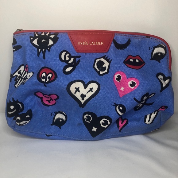 Estee Lauder Handbags - Estee Lauder Heart Print Cosmetic Makeup Bag Blue Estee Lauder Handbags - Estee Lauder Heart Print Cosmetic Makeup Bag Blue